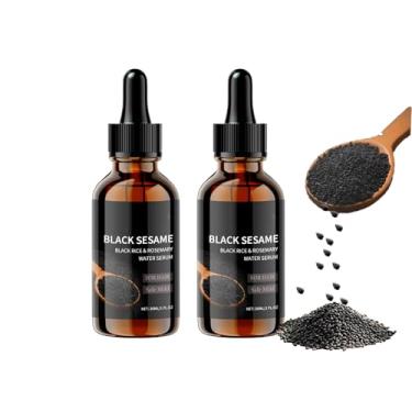 Imagem de Sérum para crescimento de cabelo de gergelim preto, cuidados com o cabelo de alecrim de arroz preto, volumiza e hidrata o cabelo (2 peças)