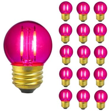 Imagem de MAINDECO Lâmpada de cor rosa G40, base E26, mini globo de LED de 1 W, lâmpada de baixa luz, para lâmpada pequena, sinal de letra, cordão de luzes, pacote com 15