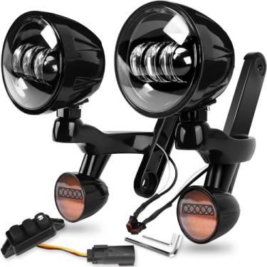 Imagem de KARSAM Kit de montagem de luzes de neblina e seta auxiliar de LED de 11,4 cm com suporte de montagem de balde e interruptor de lâmpada auxiliar para Harley Touring Street Glide Electra Glide 2014-2023