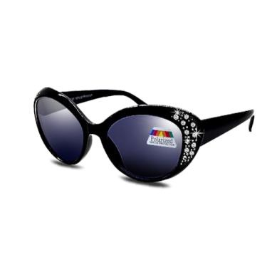 Imagem de SydeStyle Óculos de sol de leitura polarizados e bifocais para mulheres, strass, olhos de gato, óculos de leitura UV, marrom, preto, Preto, 60mm