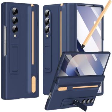 Imagem de NINKI Capa para Samsung Galaxy Z Fold 4 com suporte para caneta S e caneta, protetor de tela com suporte invisível dobradiça rígida à prova de queda capa para celular Samsung Z Fold 4 com slot para
