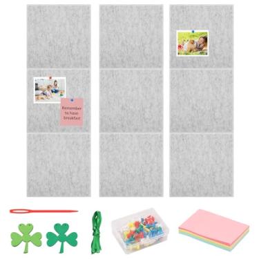 Imagem de Quadro grande de cortiça de 9/12 peças, azulejos de parede de feltro, quadro de avisos de cortiça, azulejos de placa de cortiça de feltro para parede, placa autoadesiva de pinos de parede, quadro de