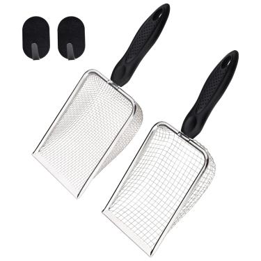 Imagem de Yitexin Peneira de solo de aço inoxidável para jardinagem com alça e 2 ganchos pretos, peneira de areia de malha de 3,8 mm/5 mm para a praia, peneira de jardim, tela de pá para rochas composto e