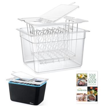 Imagem de HOMENOTE Recipiente Sous Vide de 12 litros com tampa articulada dobrável universal, kit completo de acessórios Sous Vide livre de BPA, compatível com Anova e a maioria dos fogões Sous Vide (com rack e