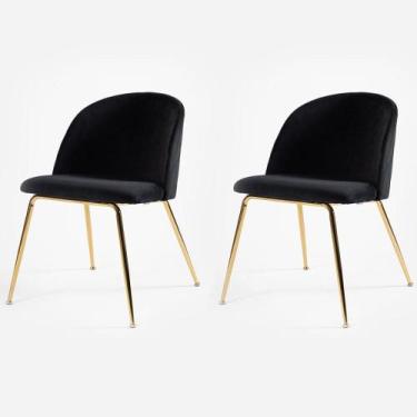 Imagem de Kit 2 Cadeiras ANM8100F Anima Office em Veludo Preto Base em Aço Doura