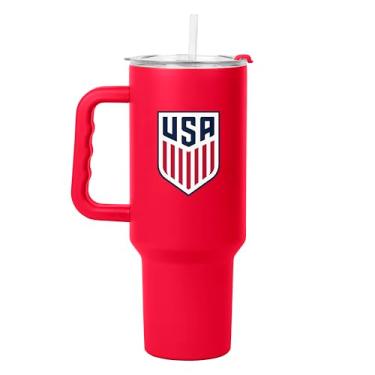 Imagem de Logo Brands Copo masculino USA National Soccer 1,134 g com alça - Aço inoxidável revestido com pó com canudo - Resistente a vazamentos, mantém bebidas quentes/frias - Uso diário