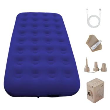 Imagem de Colchão Inflável (Colchão de Ar) de Alta Resistência com Colunas em Matriz e Bordas Reforçadas (Azul, Solteiro)