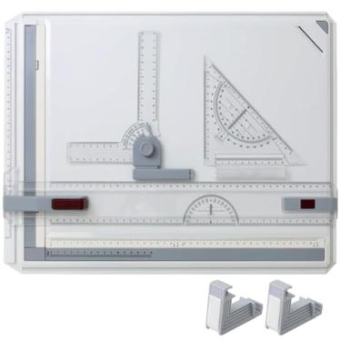 Imagem de Japard Quadro de desenho A3 com barra paralela, mesa de desenho com régua métrica transparente, sistema de medição ajustável em ângulo