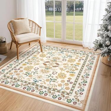 Imagem de UERMEI Tapetes quadrados: Tapete floral lavável 12 x 12 cm para sala de estar quarto - Tapete macio com suporte antiderrapante para cozinha, berçário, dormitórios, casa de fazenda, decoração de casa