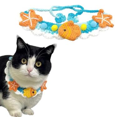 Imagem de Linda coleira de gato, babador de malha ajustável para animais de estimação, acessórios para meninas e gatos, bandana de tricô para cães, cachecol de estrela do mar de crochê confortável, decoração de