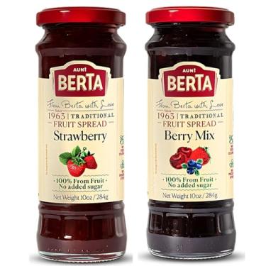 Imagem de Geleia Doce de Fruta Israelense Frutas Vermelhas e Morango (Berry Mix e Strawberry) Sem Açúcar Adicionado AUNT BERTA 100% FRUTA - 2 Unidades de 284g cada