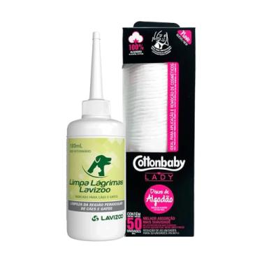 Imagem de Limpa Lágrimas Lavizoo 100 ml + 50un Discos de Algodão CottonBaby – Removedor de Manchas de Lágrima Ácida para Cães e Gatos | Higienizador Ocular Pet