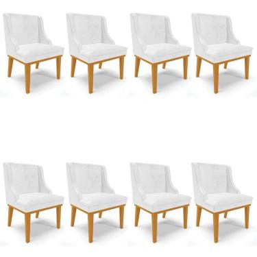 Imagem de Kit 8 Cadeiras Estofadas Base Fixa de Madeira Castanho Lia Sintético Premium Branco - Ibiza