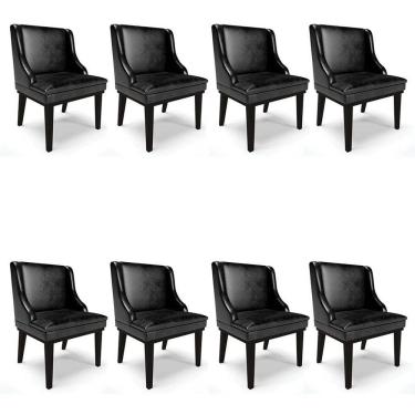 Imagem de Kit 8 Cadeiras Estofadas Base Fixa de Madeira Preto Lia Sintético Premium Preto - Ibiza