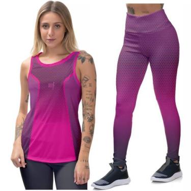 Imagem de Kit Conjunto Legging Feminina Cós Alto Fitness Blusa Regata Dry Academ