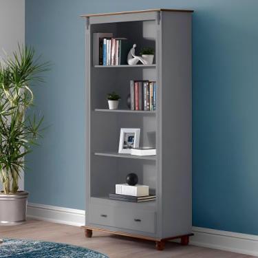 Imagem de Estante para Livros de Madeira com 3 Prateleiras 1 Gaveta e Pés Tornea