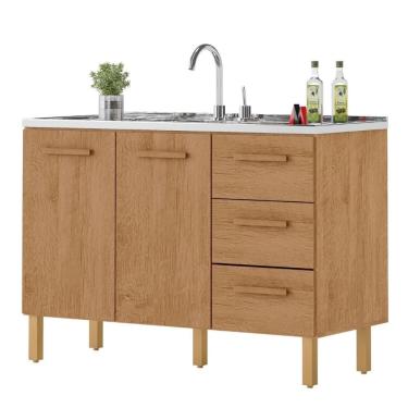 Imagem de Balcão Fortaleza 3 Gavetas Para Pia 1,20 Mt Amêndoa