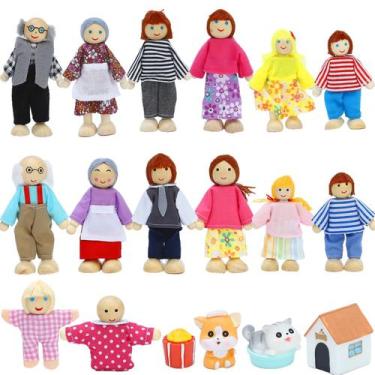 Imagem de Conjunto familiar Dollhouse de madeira ONEST 18 peças com acessórios