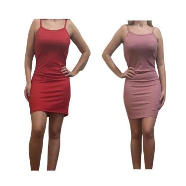 Imagem de KIT C/2 Vestidos Alcinha Canelado - Emporio J, Vermelho, Rose, Unico