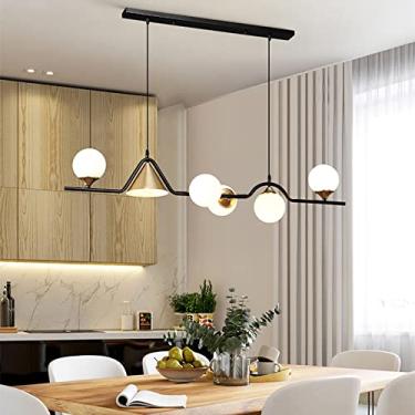 Imagem de Lustre pendente LED com esfera de vidro de meados do século, luminária de teto linear nórdica para cozinha com cúpula de vidro globo, preto, 47 x 10 polegadas