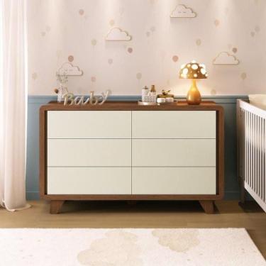 Imagem de Cômoda Infantil 6 Gavetas 100% Mdf Premium Mabel Off White/ Castanho -