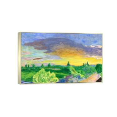 Imagem de BMZFYBS Impressão em tela famosa pintura - paisagem arte de parede - Pôr do sol 3 - Pôster moldura prata para decoração de casa 70 x 115 cm 27 x 45 pol