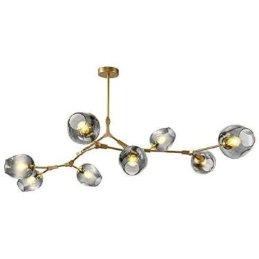 Imagem de Lustre E27 Nordic Glass Ball Chandelier Altura ajustável, Lustre preto fosco, E26 Metal Hand Blow Branches Pendant Light, Luminárias de globo de meados do século de 79"