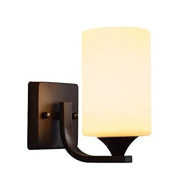 Imagem de Luminária de parede, arandela de metal preto, abajur de vidro branco, luminárias geométricas de cabeceira, luzes de parede para quarto, cabeceira, sala de estar, corredor, escadas, luminária
