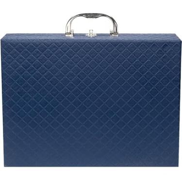 Imagem de Porta Joias Grande Em Maleta Dupla - Organizador Com VáRias Bandejas Para Bijuterias, Ideal Para Viagem - Caixa Grande Para Guardar Toda Sua ColeçãO(Azul Marinho c/Cinza)