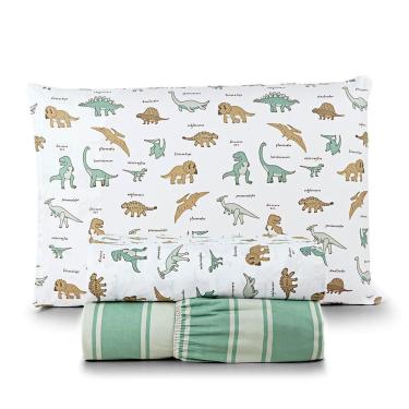 Imagem de Jogo De Lençol Joy Kids Solteiro 3 Peças Micropercal 200 Fios Infantil - Dino World - 100% Poliéster