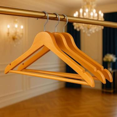 Imagem de Kit 3 Cabides Madeira Marfim Reforçado Closet Roupas Ternos Camisas Ve