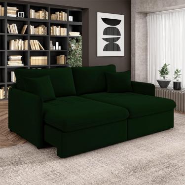 Imagem de Sofá Reclinável e Retrátil Gandalf Bipartido 154cm Caixa Zero com Almofadas Veludo Verde G33 - Gran Belo