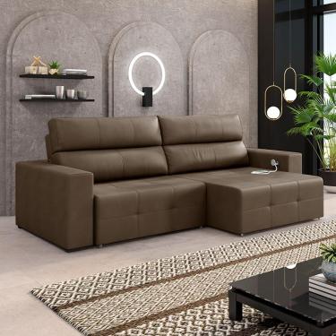 Imagem de Sofá Retrátil 4 Lugares 264cm 2 Módulos Nero com USB Couro Cappuccino G52 - Gran Belo