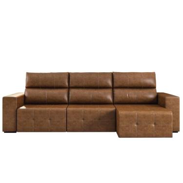 Imagem de Sofá Retrátil Reclinável 7 Lugares Sala de Estar 404cm Russo Couro Caramelo - Gran Belo