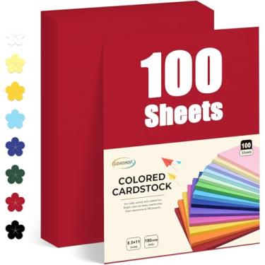 Imagem de GOHOHOF Cartolina vermelha 29,5 kg/180 g/m², papel para impressora, desenho, etiquetas de presente, convites (100 folhas)