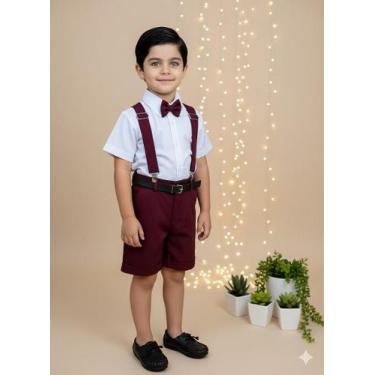 Imagem de Conjunto de Shorts Social com Camisa Branca e Acessórios Marsala - Fab