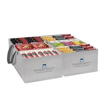 Imagem de FREEZER SANITY Caixotes organizadores originais para freezer de peito, organizadores empilháveis, divisórias para freezer, alças, resistente, à prova d'água (pacote com 2 grandes 19 x 14 x 9)