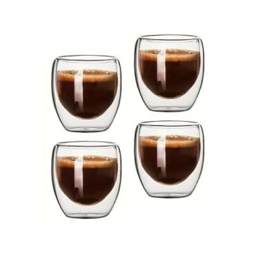Imagem de Kit 4 Copos de Vidro Borossilicato com Parede Dupla 100ml - Xícaras Térmicas para Café Espresso, Chá e Cappuccino (4)