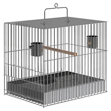Imagem de Gaiola de pássaro gaiola de voo para tentilhões gaiola de viagem portátil com alça, gaiola de banho doméstica para papagaios, gaiola de aço inoxidável durável (cor: prata-pequena)