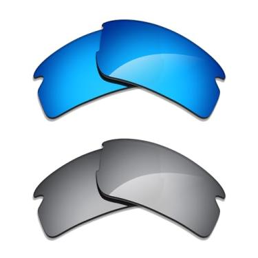 Imagem de Alphax 2 pares de lentes polarizadas de substituição para óculos de sol Oakley Flak 2.0 S OO9511 - titânio + azul