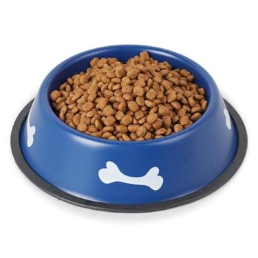 Imagem de Kit 2 Comedouros 150ml 500ml 700 ml Inox Tigela Pote Ração Água Cão Pequeno Médio Grande Gato Colorido Estampado Osso Antiderrapante (Azul, 150 ml)