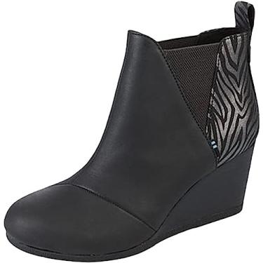 Imagem de Botas femininas de cano curto sem cadarço e salto anabela, botas de inverno confortáveis para uso ao ar livre, Preto, 34 BR