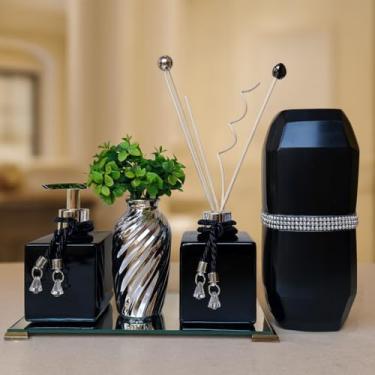 Imagem de Kit Lavabo Branco Luxo Bandeja Espelhada Porta Escova Lindo! (Kit Lavabo Luxo Preto/Prata)