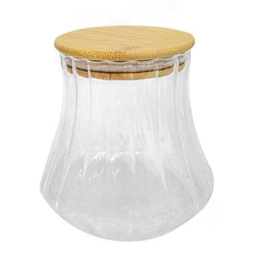 Imagem de Pote de Vidro Canelado com Tampa de Bambu Hermético 700ml