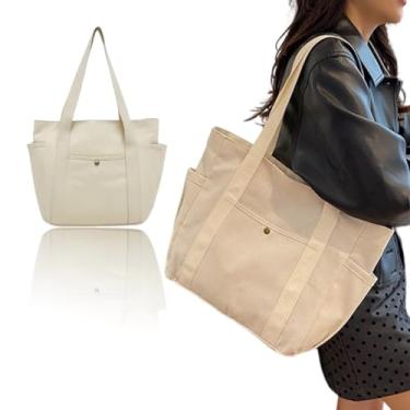 Imagem de Bolsa feminina 2025 com compartimentos, bolsa grande de lona, bolsas transversais, trabalho, Off-white, 15.7X11.8X3.93IN