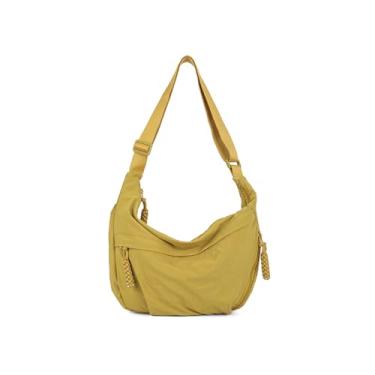 Imagem de Bolsa transversal para mulheres, bolsa de ombro crescente de nylon Hobo, bolsa casual, bolsa de bolinhos, Amarelo, Bolsa de ombro crescente de nylon para mulheres
