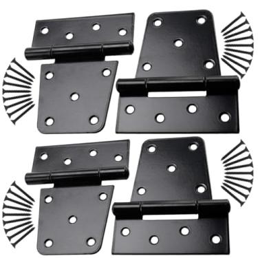 Imagem de Dobradiças de porta resistentes pretas de 9 cm, dobradiça de porta com parafusos, ferragens de alça de portão para cercas de madeira, porta de celeiro, pacote com 4