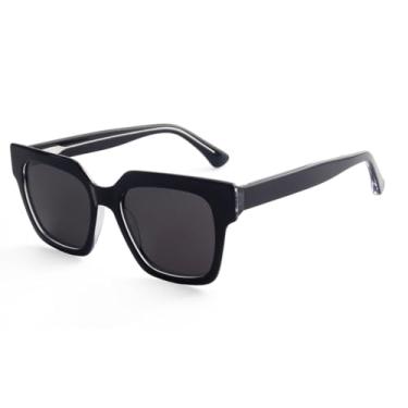 Imagem de HCHES Óculos de sol vintage femininos de acetato, polarizados, para homens, óculos de sol masculinos, proteção UV400 (cristal preto)