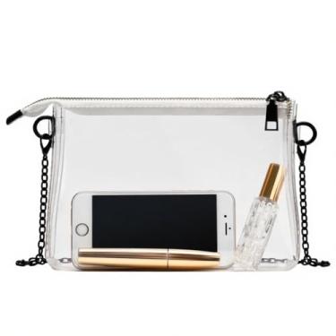 Imagem de Bolsa tiracolo feminina transparente à prova d'água bolsa mensageiro corrente ajustável aprovada estádio bolsas de ombro concerto, Preto, Small, Descontraído