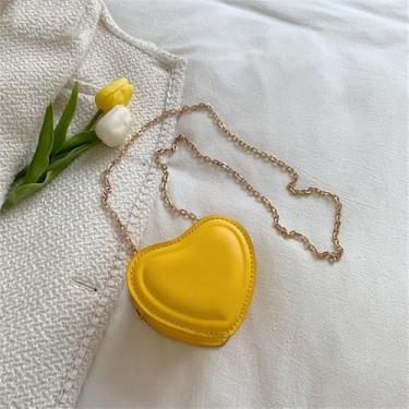 Imagem de Bolsa de ombro mini requintada corrente em forma de coração bolsa mensageiro couro PU pequena bolsa feminina (amarela)